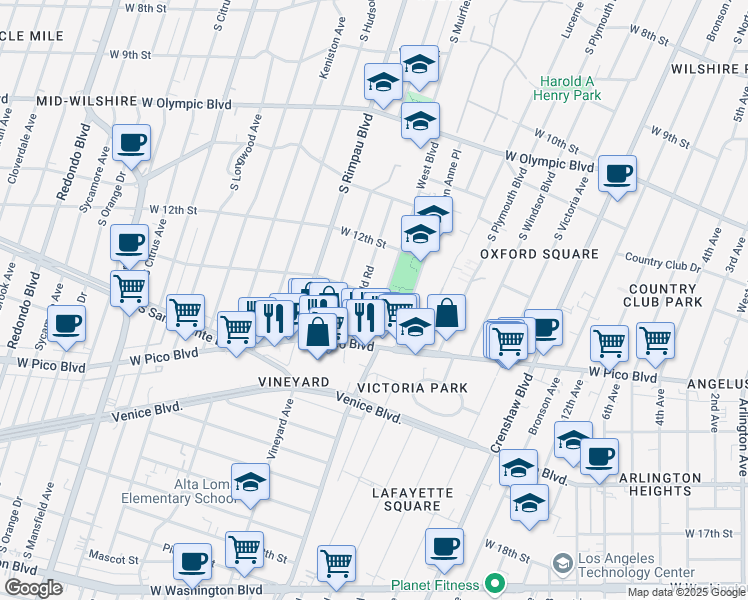 map of restaurants, bars, coffee shops, grocery stores, and more near 4506 Dockweiler Street in Los Angeles