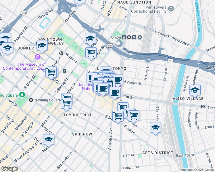 map of restaurants, bars, coffee shops, grocery stores, and more near in Los Angeles