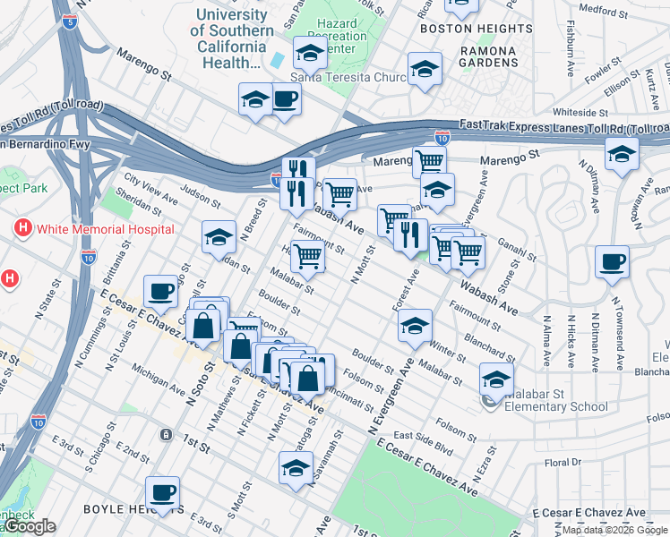 map of restaurants, bars, coffee shops, grocery stores, and more near 807 North Mott Street in Los Angeles