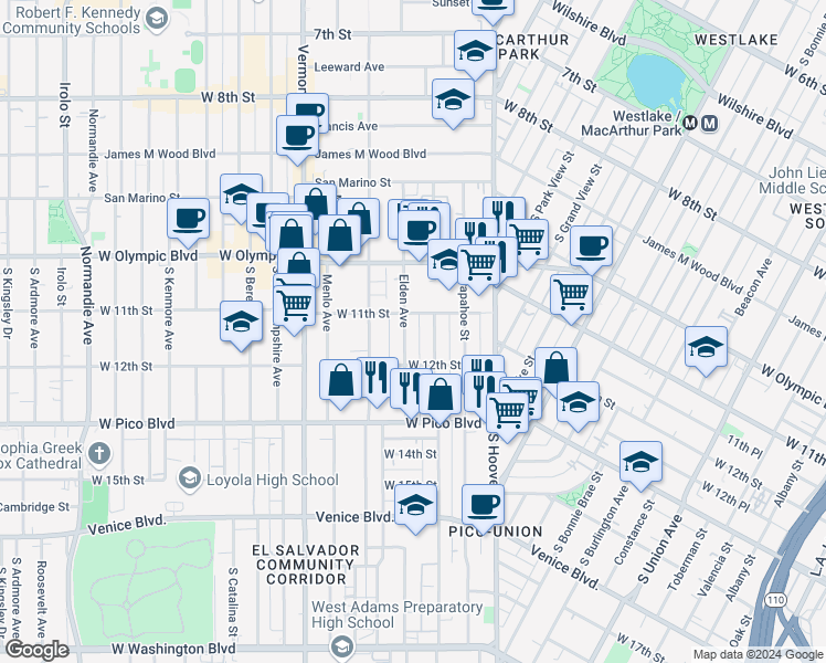 map of restaurants, bars, coffee shops, grocery stores, and more near 1125 Magnolia Avenue in Los Angeles