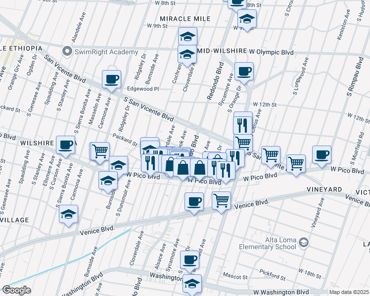 map of restaurants, bars, coffee shops, grocery stores, and more near in Los Angeles
