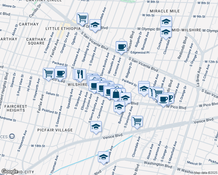 map of restaurants, bars, coffee shops, grocery stores, and more near 1353 Carmona Avenue in Los Angeles