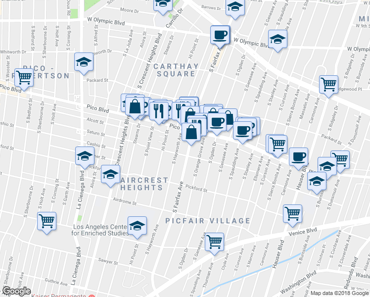 map of restaurants, bars, coffee shops, grocery stores, and more near in Los Angeles