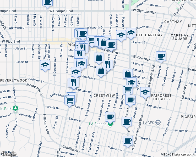 map of restaurants, bars, coffee shops, grocery stores, and more near in Los Angeles