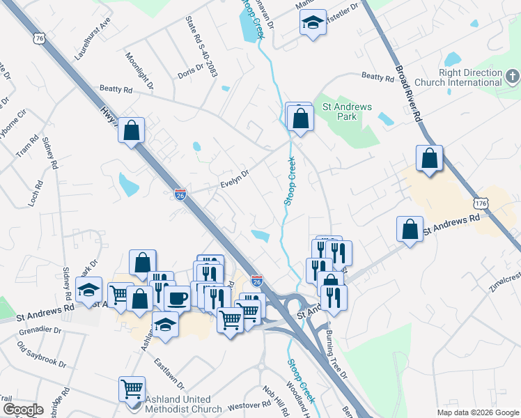 map of restaurants, bars, coffee shops, grocery stores, and more near 3609 Juneau Road in Columbia