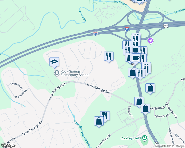 map of restaurants, bars, coffee shops, grocery stores, and more near 2975 Sentinel Parkway in Lawrenceville