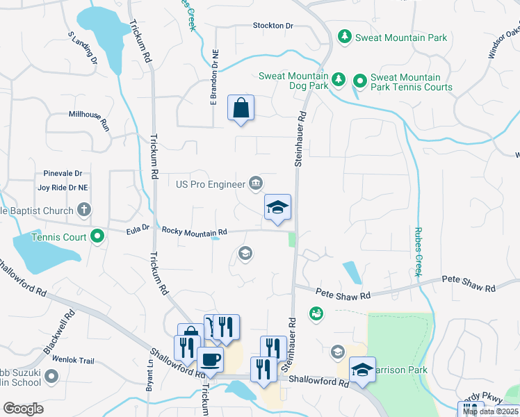map of restaurants, bars, coffee shops, grocery stores, and more near 4100 Devon Wood Drive in Marietta