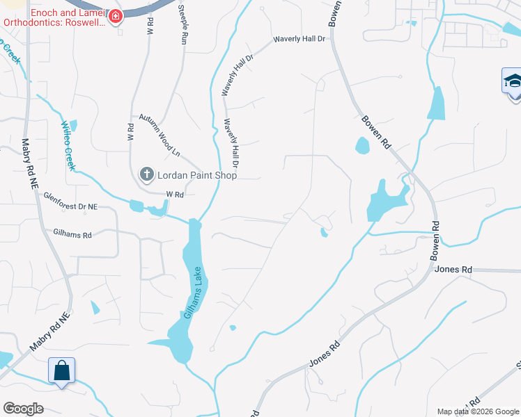 map of restaurants, bars, coffee shops, grocery stores, and more near 11055 Stroup Road in Roswell