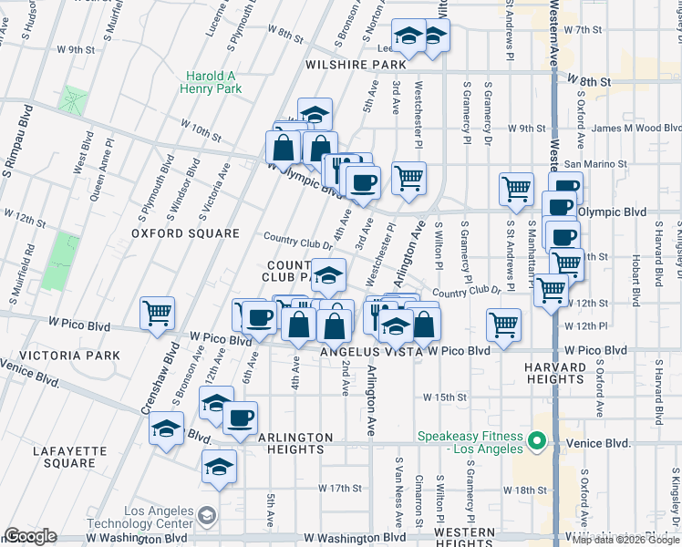 map of restaurants, bars, coffee shops, grocery stores, and more near 3523 West 12th Street in Los Angeles