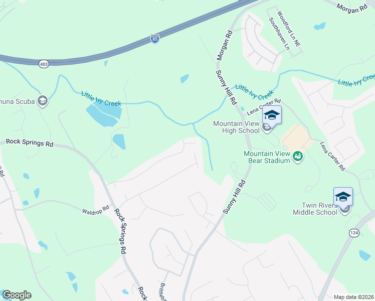 map of restaurants, bars, coffee shops, grocery stores, and more near 2390 Rocky Waters Trail in Buford
