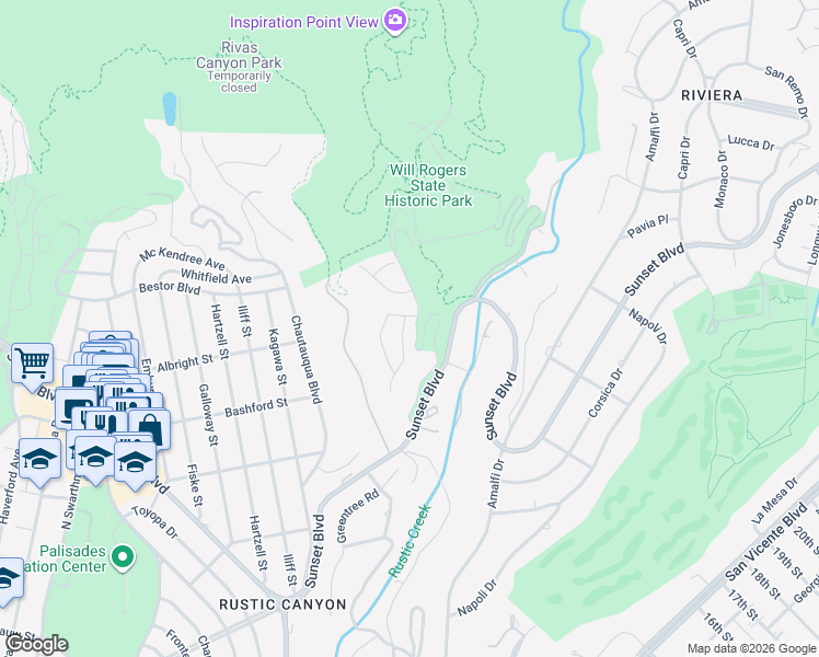 map of restaurants, bars, coffee shops, grocery stores, and more near 1078 Villa Grove Drive in Los Angeles