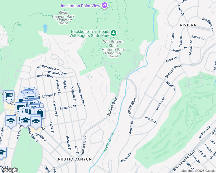 map of restaurants, bars, coffee shops, grocery stores, and more near 1078 Villa Grove Drive in Los Angeles