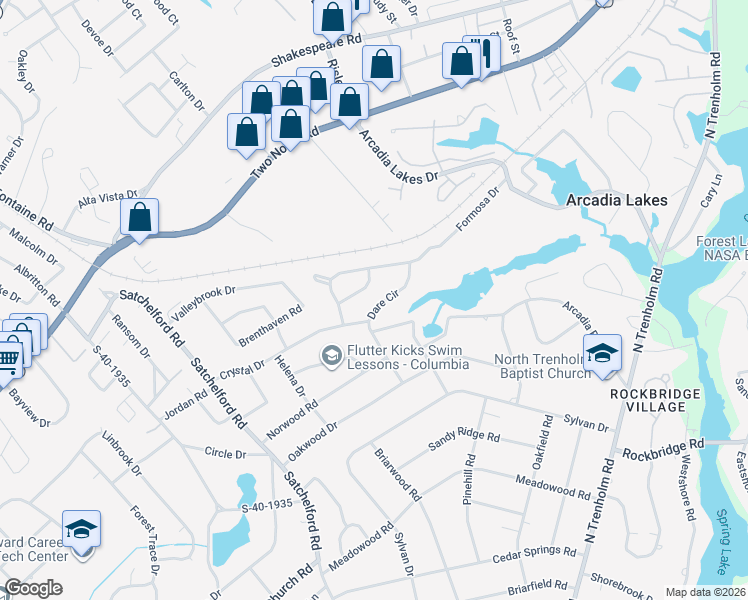 map of restaurants, bars, coffee shops, grocery stores, and more near 6609 Dare Circle in Columbia