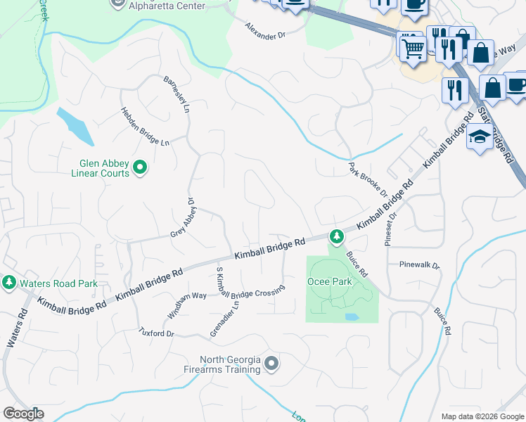 map of restaurants, bars, coffee shops, grocery stores, and more near 11001 Estates Circle in Alpharetta