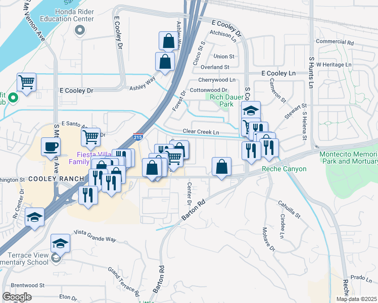 map of restaurants, bars, coffee shops, grocery stores, and more near 1800 East Old Ranch Road in Colton