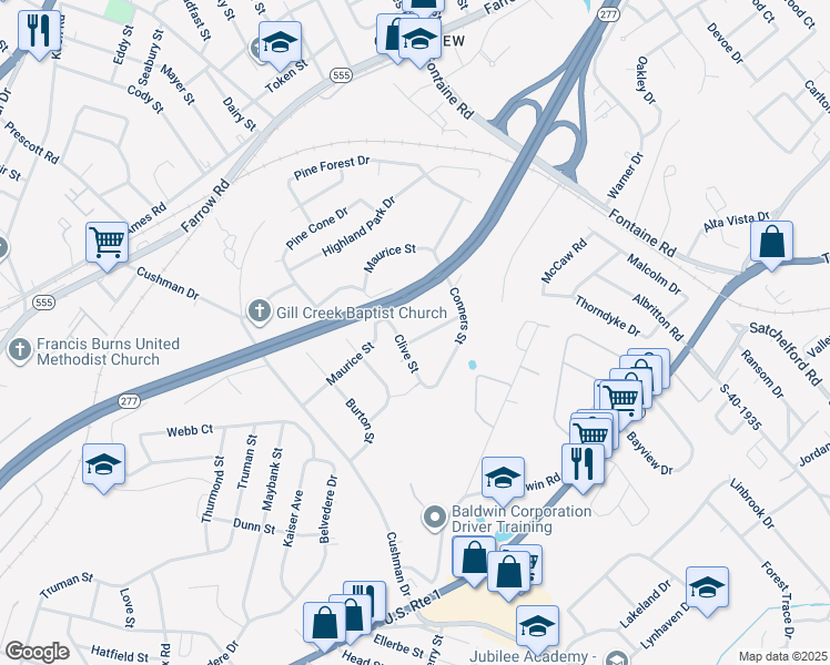 map of restaurants, bars, coffee shops, grocery stores, and more near 4013 Booth Street in Columbia