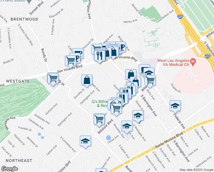 map of restaurants, bars, coffee shops, grocery stores, and more near 11823 Mayfield Avenue in Los Angeles