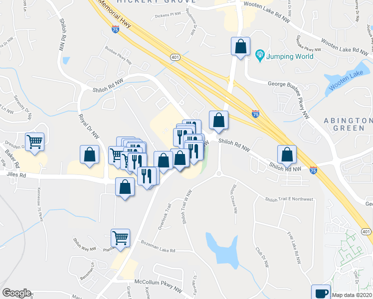 map of restaurants, bars, coffee shops, grocery stores, and more near 4069 Cherokee Street Northwest in Kennesaw
