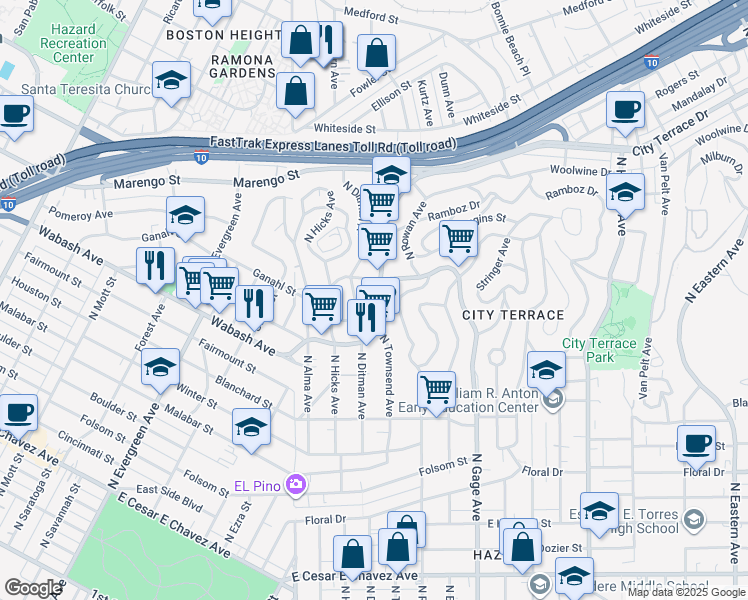 map of restaurants, bars, coffee shops, grocery stores, and more near 1120 North Ditman Avenue in Los Angeles