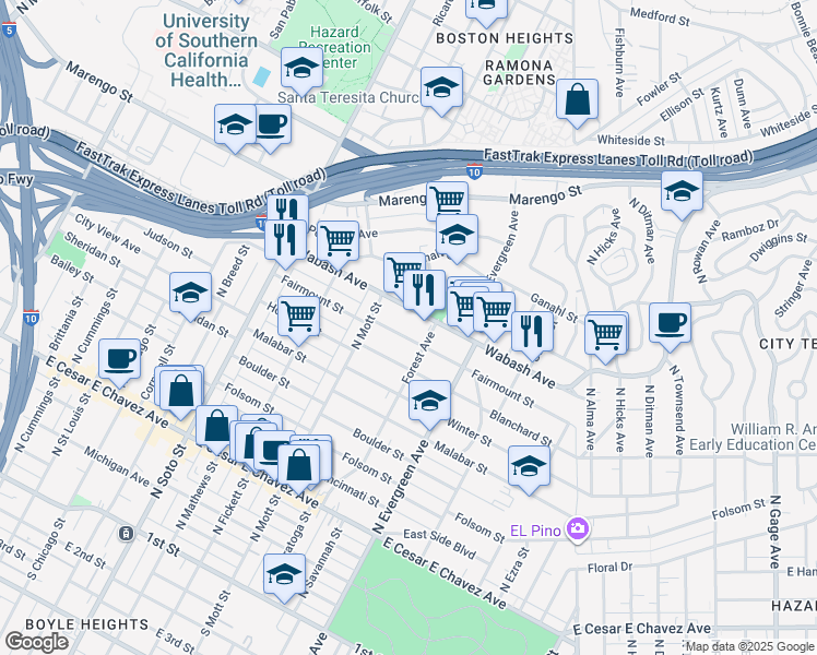 map of restaurants, bars, coffee shops, grocery stores, and more near 911 Forest Avenue in Los Angeles