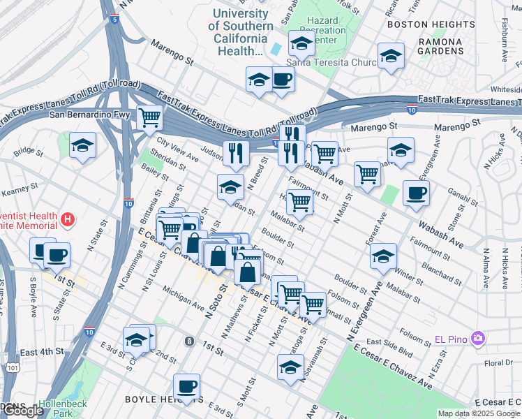 map of restaurants, bars, coffee shops, grocery stores, and more near in Los Angeles