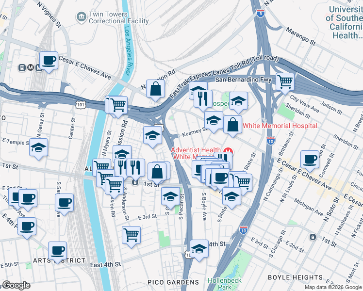 map of restaurants, bars, coffee shops, grocery stores, and more near 1428 Pleasant Avenue in Los Angeles
