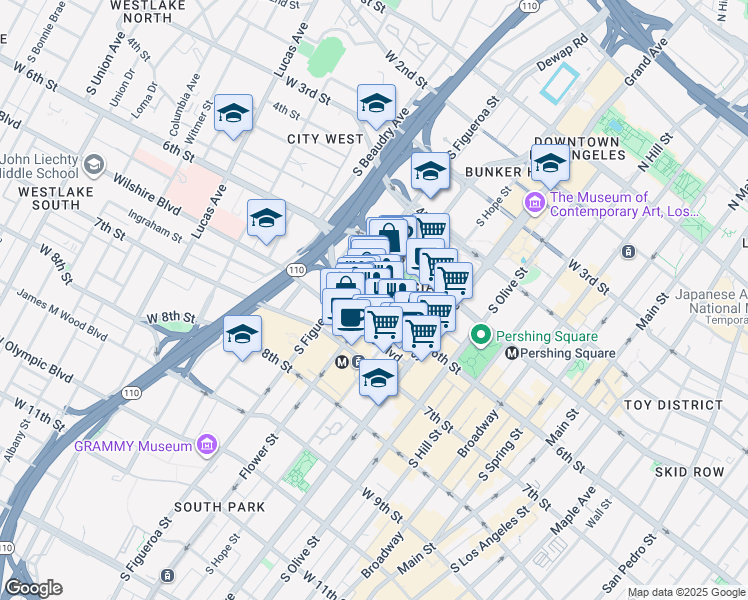 map of restaurants, bars, coffee shops, grocery stores, and more near in Los Angeles