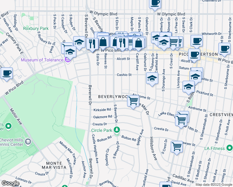 map of restaurants, bars, coffee shops, grocery stores, and more near in Los Angeles