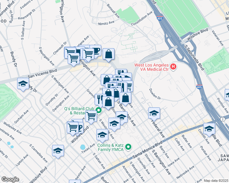 map of restaurants, bars, coffee shops, grocery stores, and more near in Los Angeles