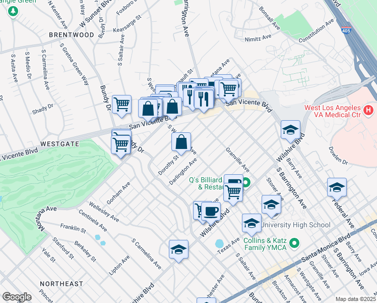 map of restaurants, bars, coffee shops, grocery stores, and more near 11920 Dorothy Street in Los Angeles