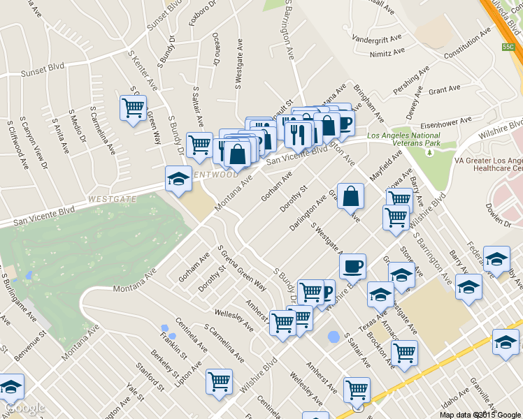 map of restaurants, bars, coffee shops, grocery stores, and more near 11953 Dorothy Street in Los Angeles