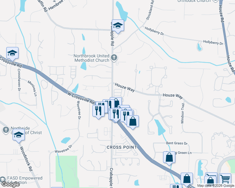 map of restaurants, bars, coffee shops, grocery stores, and more near 8510 Parker Place in Roswell