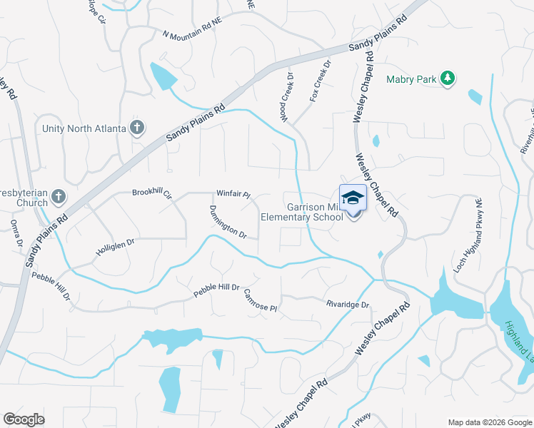 map of restaurants, bars, coffee shops, grocery stores, and more near 3581 Winfair Place in Marietta