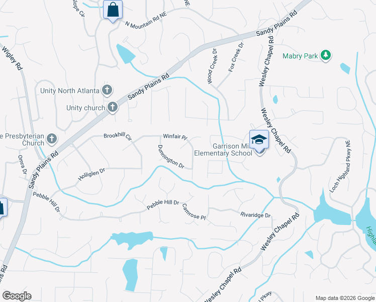 map of restaurants, bars, coffee shops, grocery stores, and more near 3590 Winfair Place in Marietta