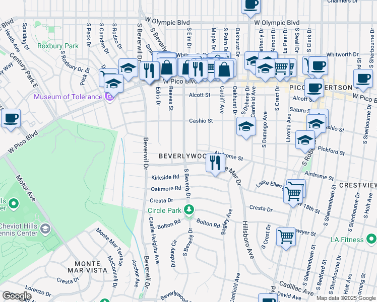 map of restaurants, bars, coffee shops, grocery stores, and more near in Los Angeles