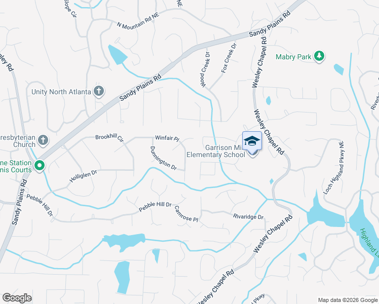 map of restaurants, bars, coffee shops, grocery stores, and more near 3581 Winfair Place in Marietta