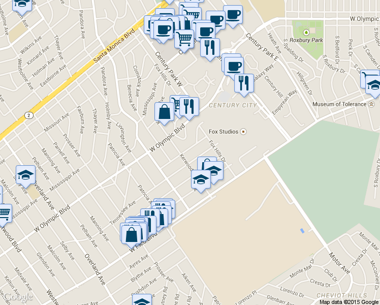 map of restaurants, bars, coffee shops, grocery stores, and more near 10338 Keswick Avenue in Los Angeles