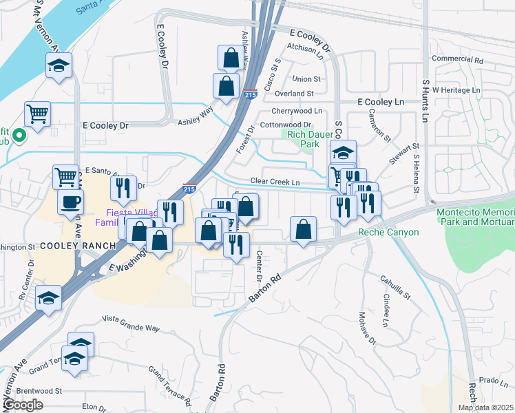 map of restaurants, bars, coffee shops, grocery stores, and more near 1800 East Old Ranch Road in Colton