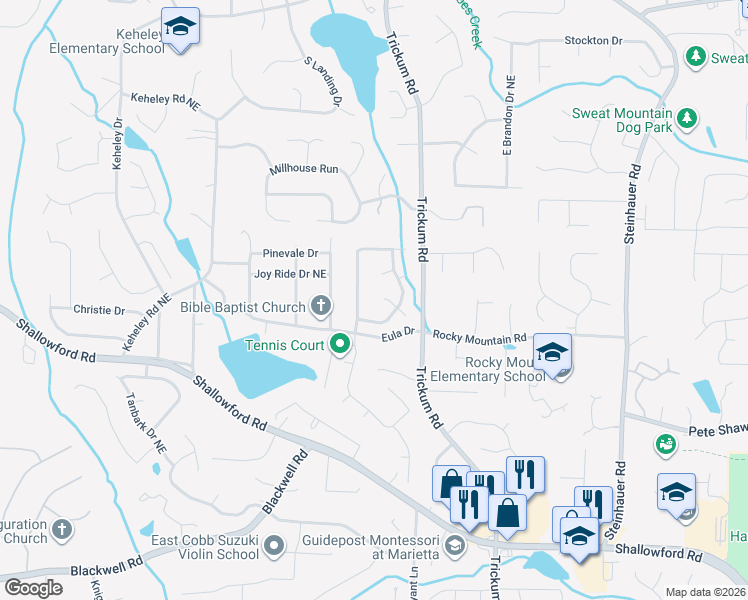 map of restaurants, bars, coffee shops, grocery stores, and more near 2240 Longford Court in Marietta