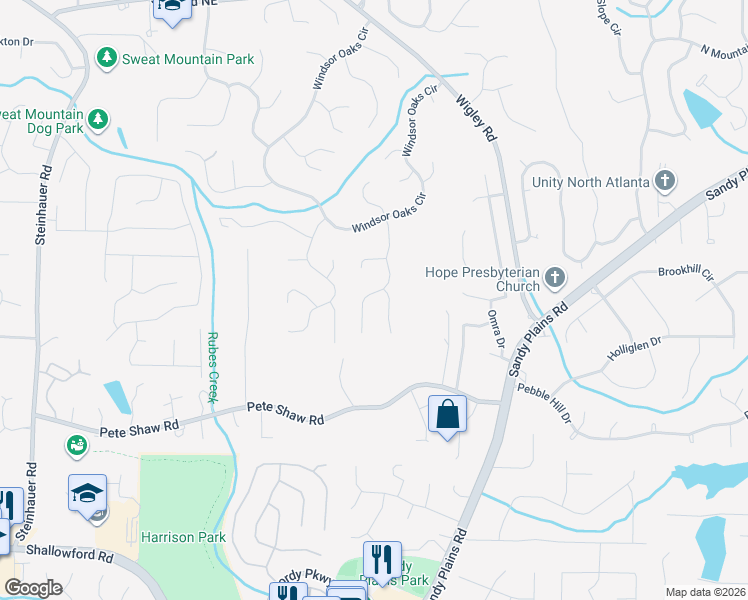 map of restaurants, bars, coffee shops, grocery stores, and more near 4182 Summit Way in Marietta