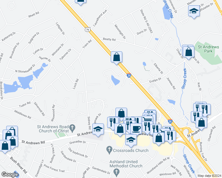 map of restaurants, bars, coffee shops, grocery stores, and more near 1103 William and Mary Court in Columbia