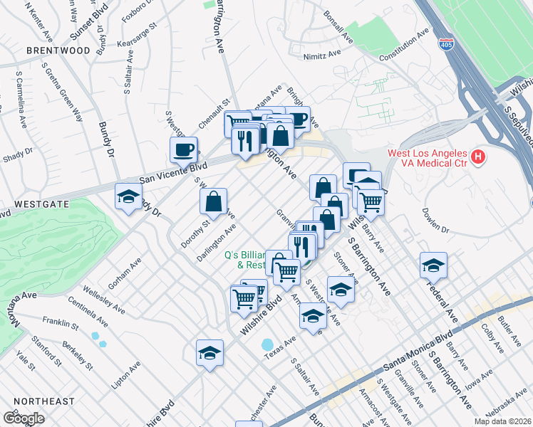 map of restaurants, bars, coffee shops, grocery stores, and more near in Los Angeles