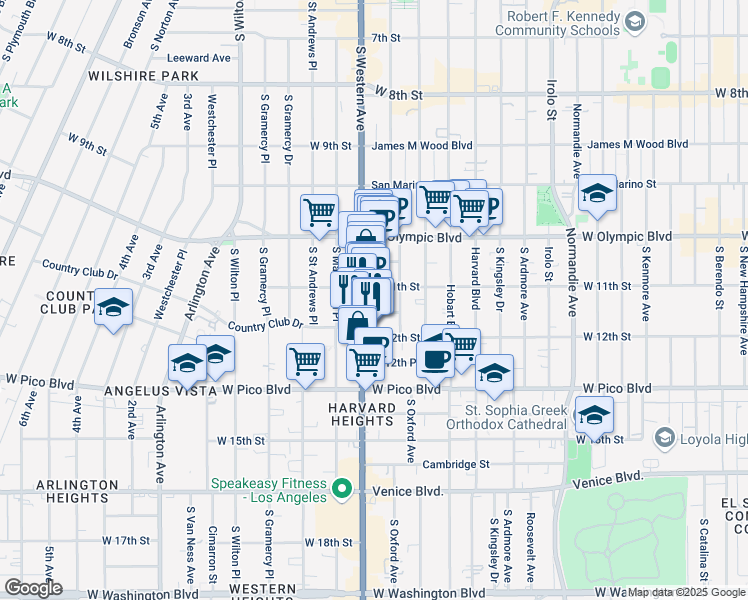 map of restaurants, bars, coffee shops, grocery stores, and more near 3052 Harrington Avenue in Los Angeles