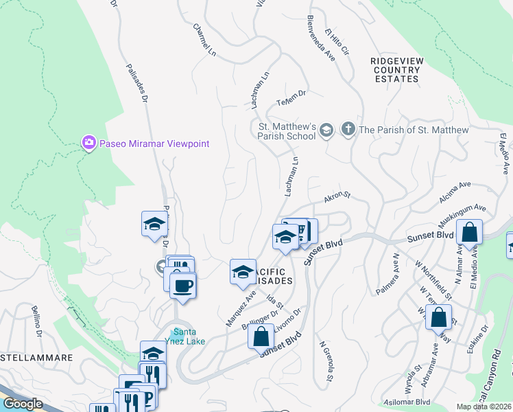 map of restaurants, bars, coffee shops, grocery stores, and more near 747 Jacon Way in Los Angeles