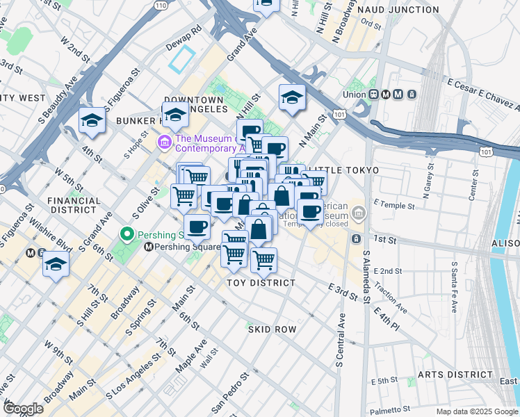 map of restaurants, bars, coffee shops, grocery stores, and more near 236 Main Street in Los Angeles