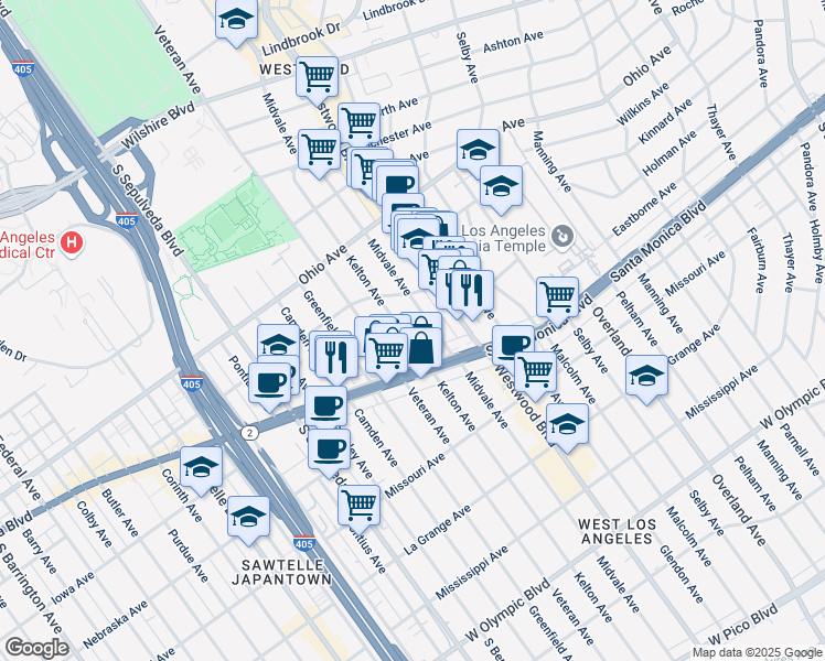 map of restaurants, bars, coffee shops, grocery stores, and more near in Los Angeles