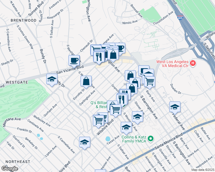 map of restaurants, bars, coffee shops, grocery stores, and more near in Los Angeles