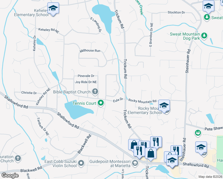 map of restaurants, bars, coffee shops, grocery stores, and more near 2240 Longford Court in Marietta
