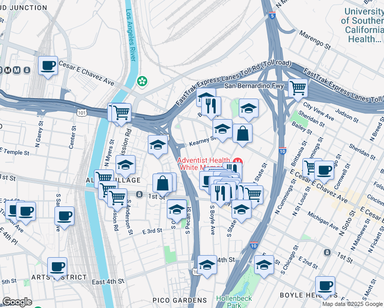 map of restaurants, bars, coffee shops, grocery stores, and more near 1515 Michigan Avenue in Los Angeles