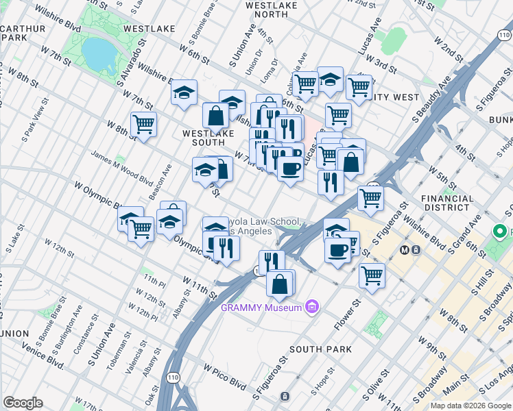 map of restaurants, bars, coffee shops, grocery stores, and more near 762 Hartford Avenue in Los Angeles